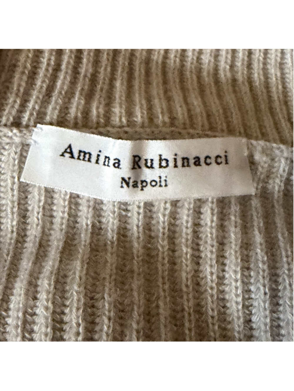 Amina Rubinacci Napoli Cashmere Cotton Ribbed Sweater Cardigan 44/M Beige *READ* - Picture 4 of 6